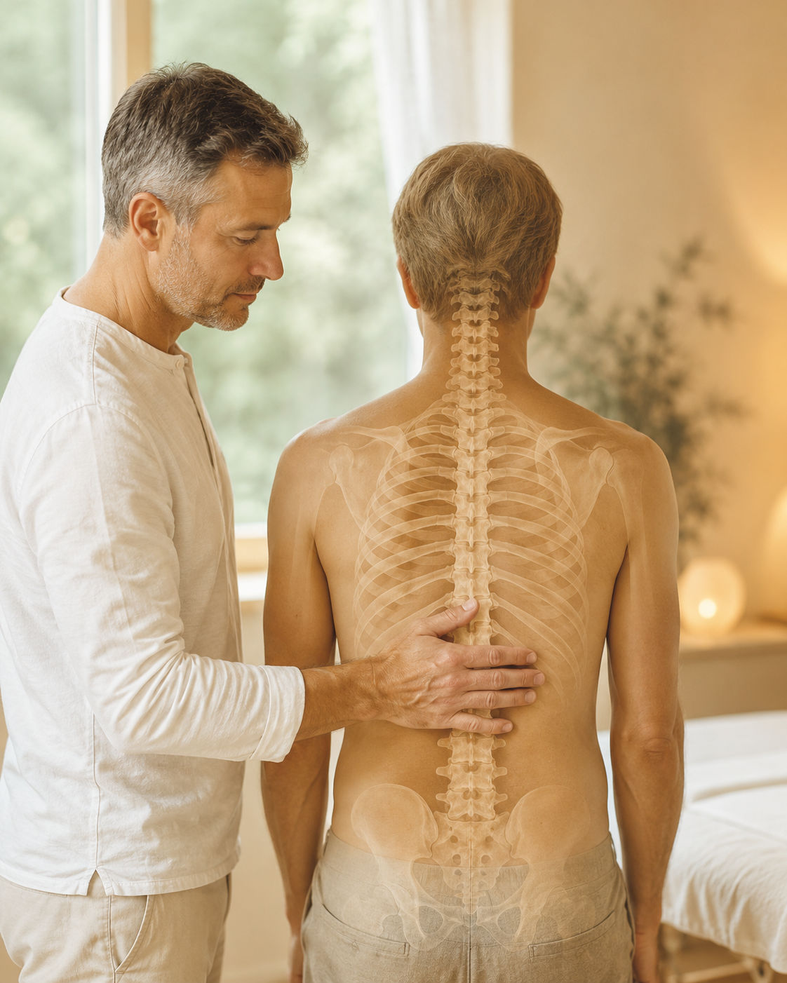 Heilpraktiker an Patientin mit leichtem Skelett